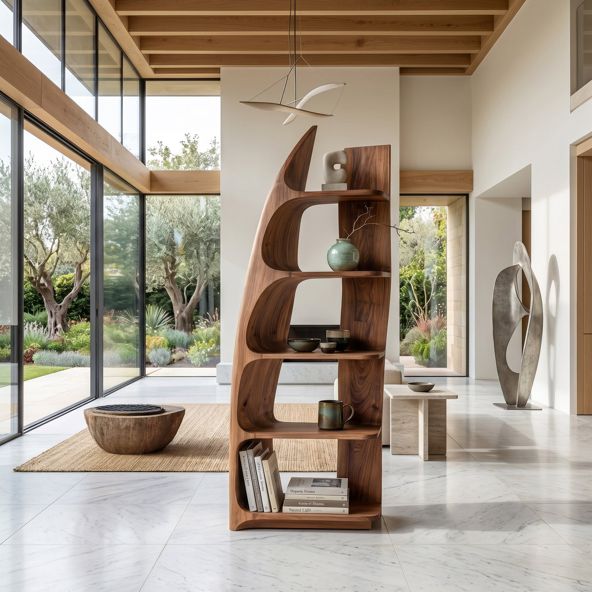 Organic Sculptural Wooden Standing Shelf For Hallway Decor