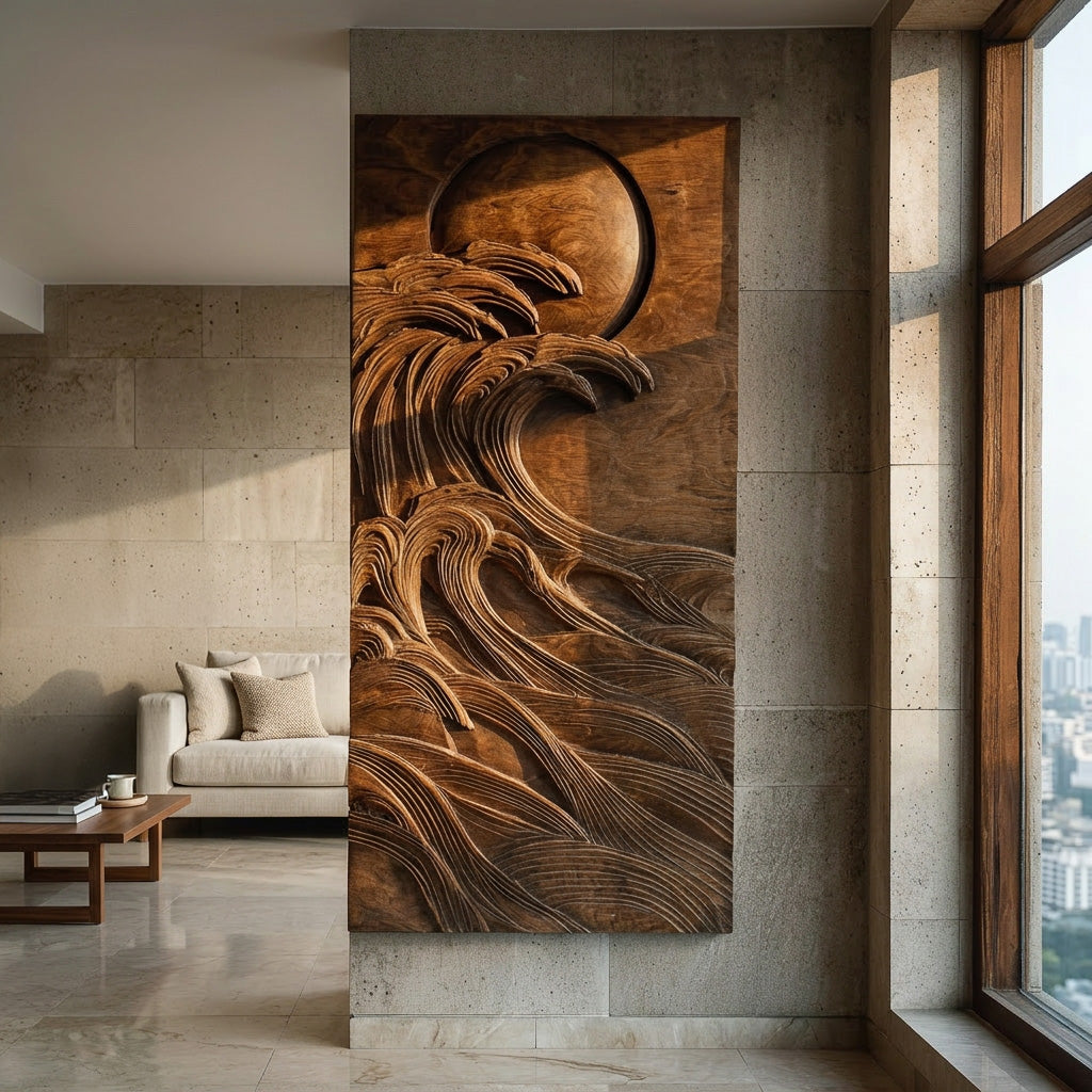 Modern Coastal Ocean Wave Wood Wall Art For Home Decor