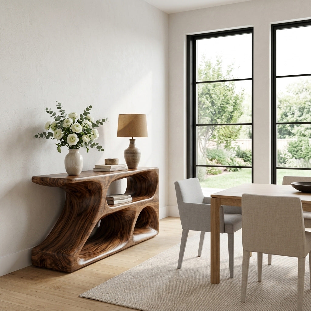 Organic Natural Wood Console Table For Statement Home