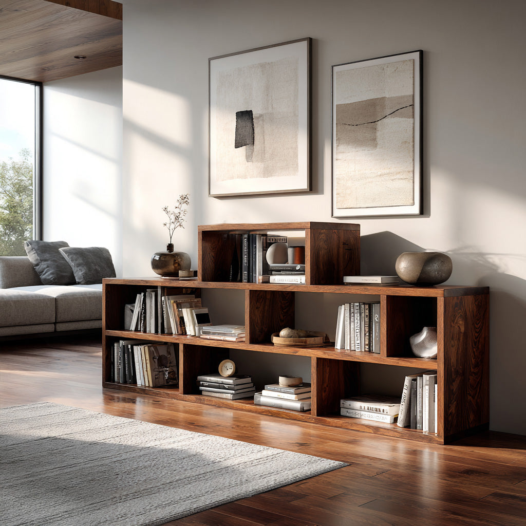 Handcrafted Wooden Bookshelf With Multi Storage For Living Space
