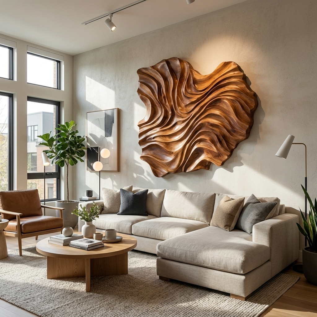 Handcrafted Wooden Wave Wall Art For Contemporary Bedroom Wall
