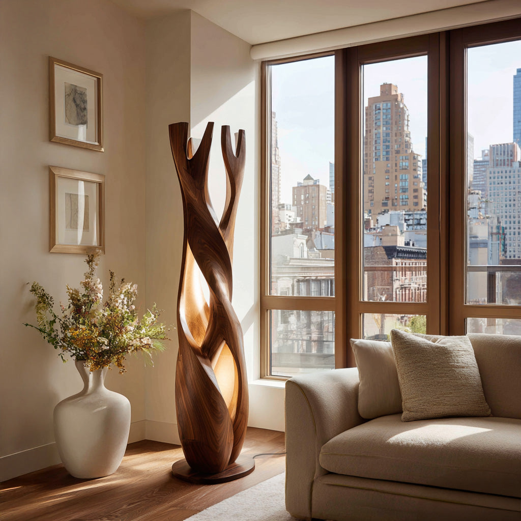 Statement Wooden Sculpture Lamp For Luxury Home