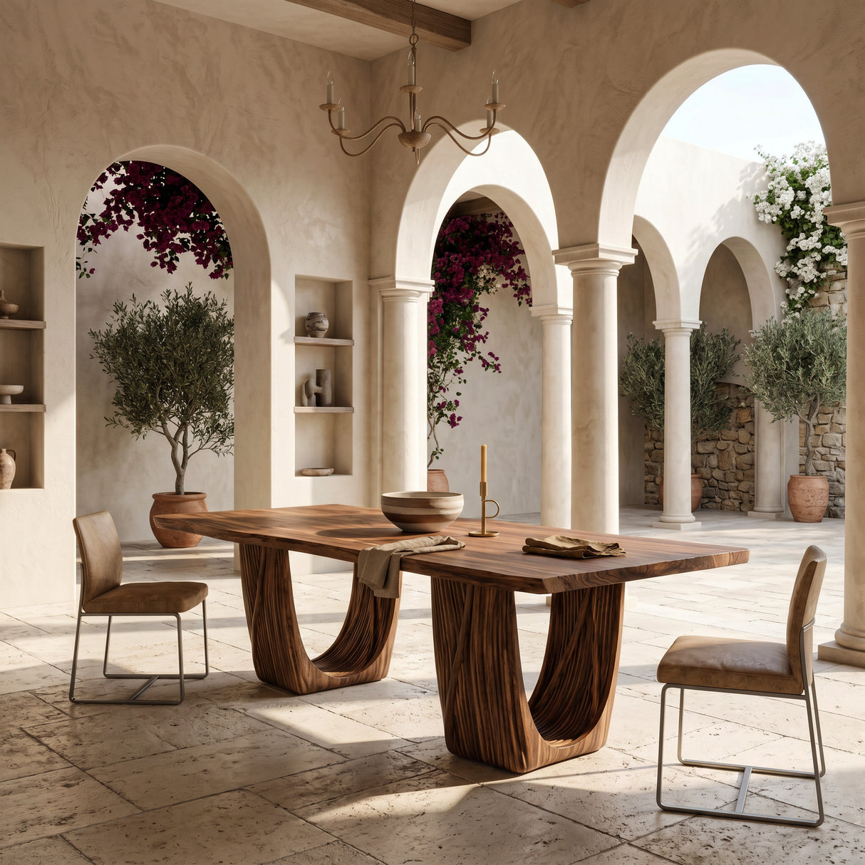 Organic Fluted Pedestal Dining Table For Contemporary Dining Room