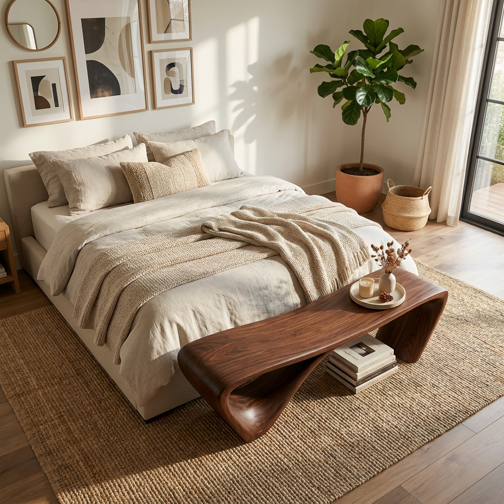 Modern Sculptural Bench For Entryway Or Living Room