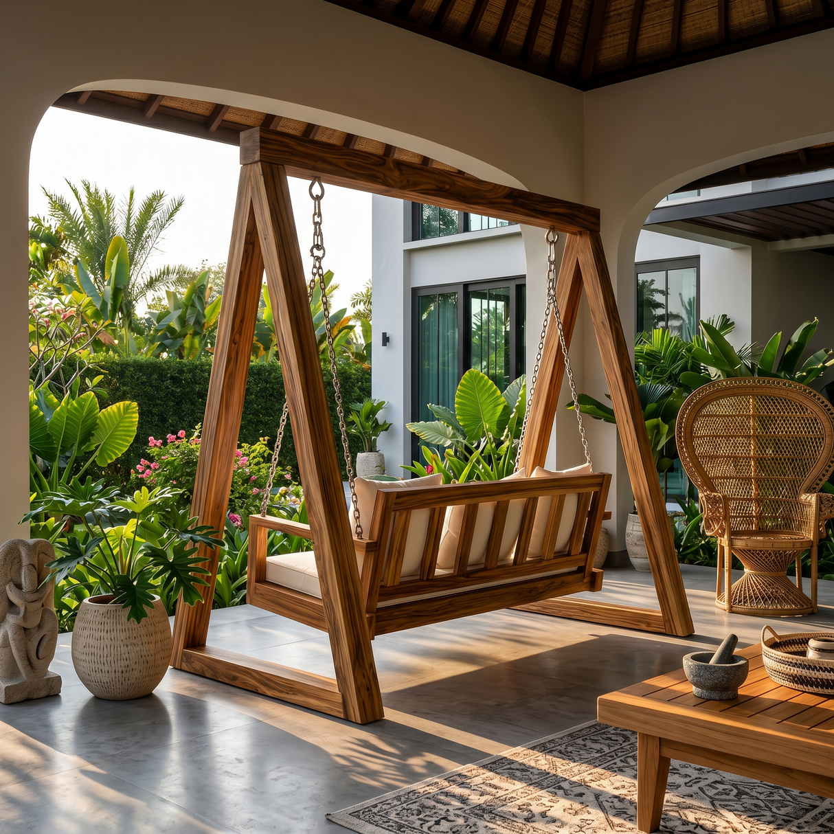 Freestanding Wooden Garden Swing Luxury Outdoor Living