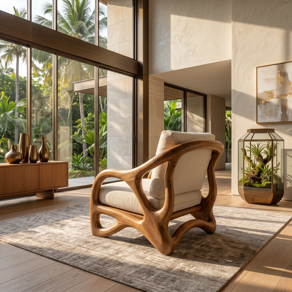 Modern Organic Wooden Armchair Grand Entryway