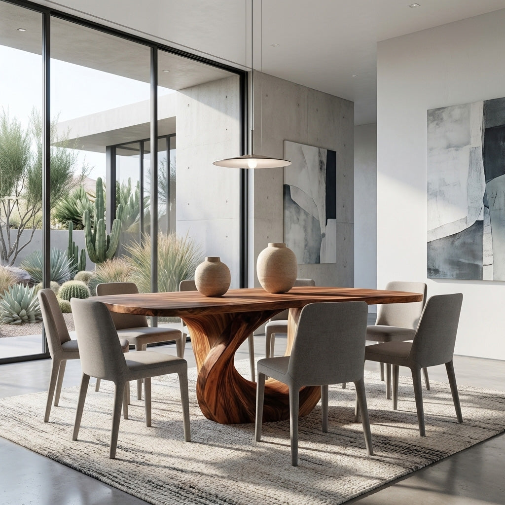 Modern Wooden Dining Table With Sculptural Base For Dining
