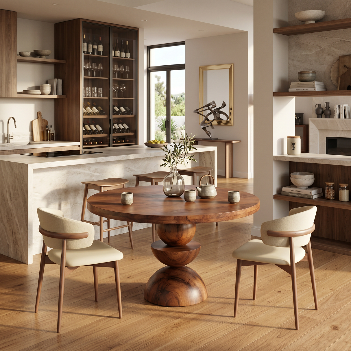 Modern Round Dining Table With Geometric Base For Kitchen And Dining Room