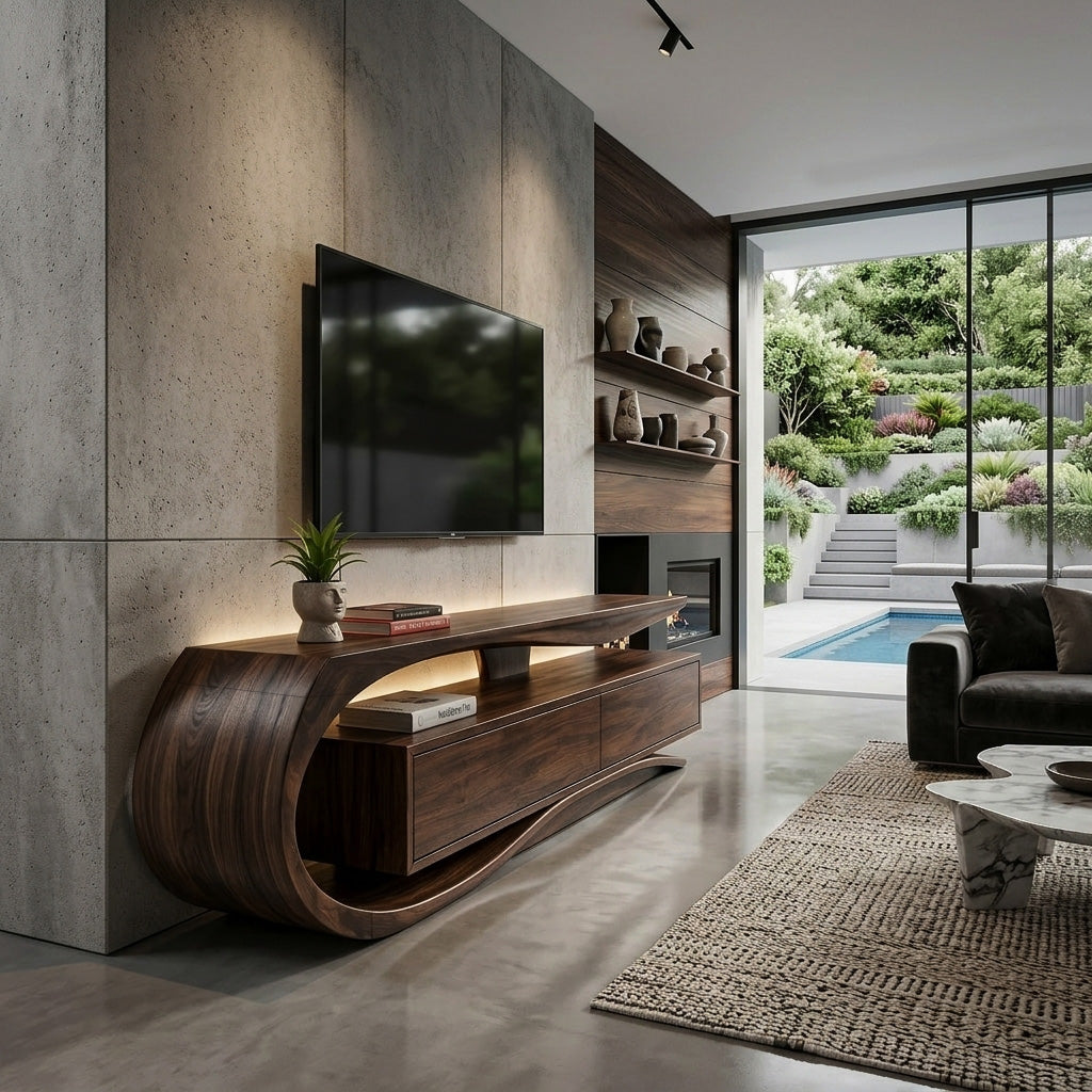 Luxury Curved Wooden TV Console For Interiors