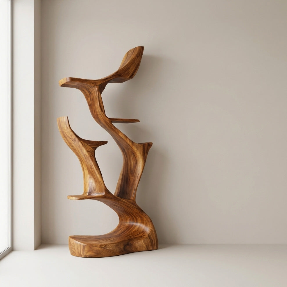 Organic Sculptural Wooden Bookshelf For Living Room