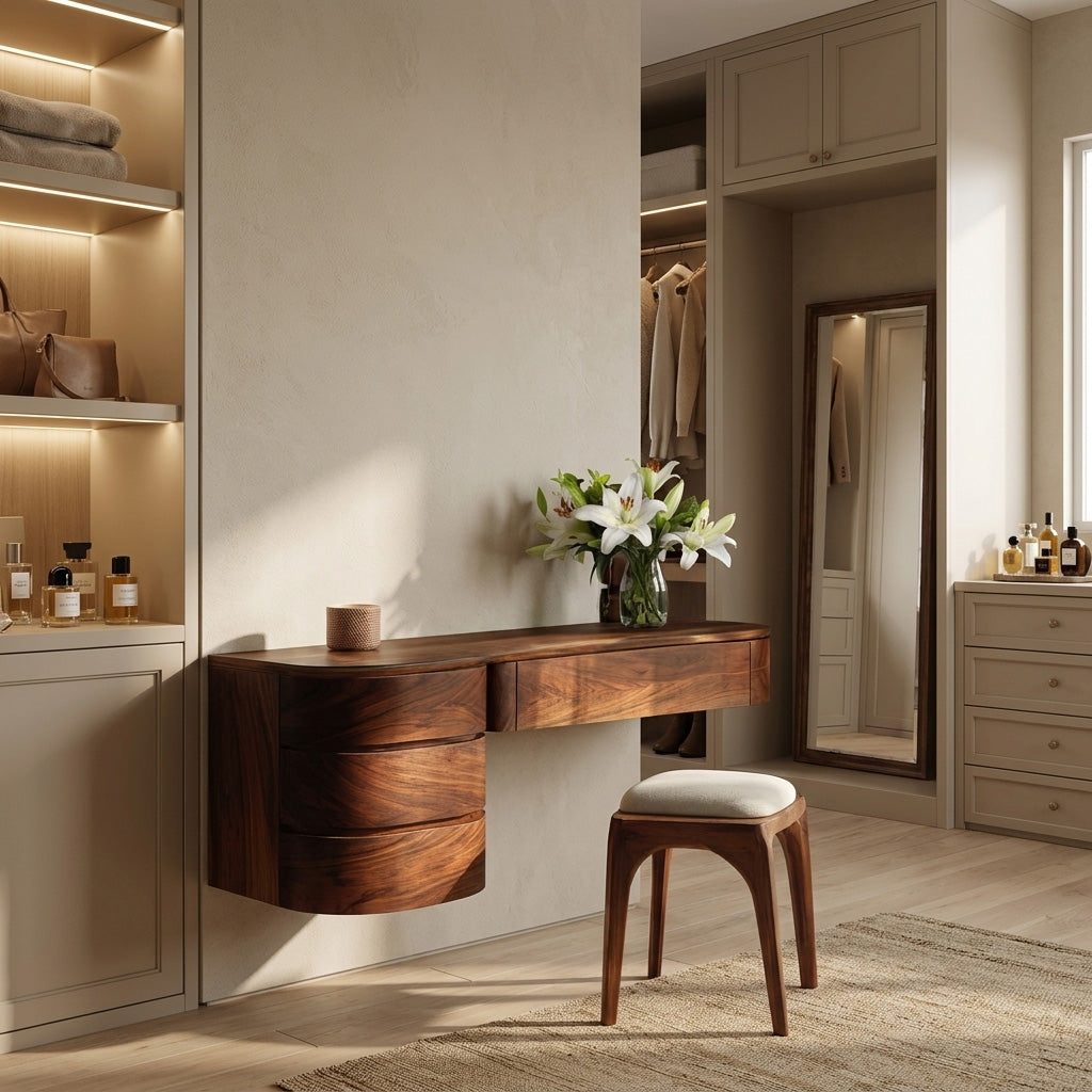 Minimalist Wall Mounted Vanity With Drawer For Sunlit Bedroom