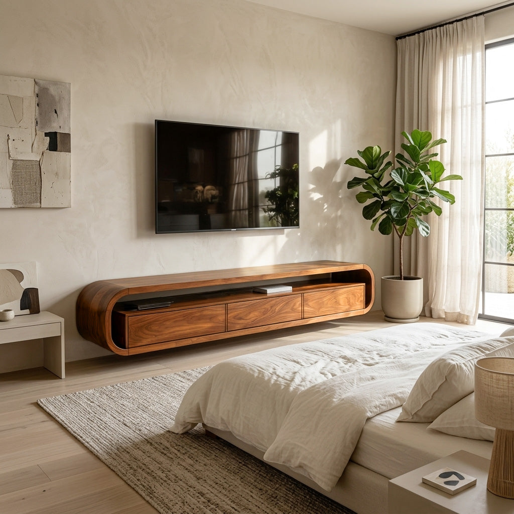Modern Wooden Floating TV Stand For Living Room Storage