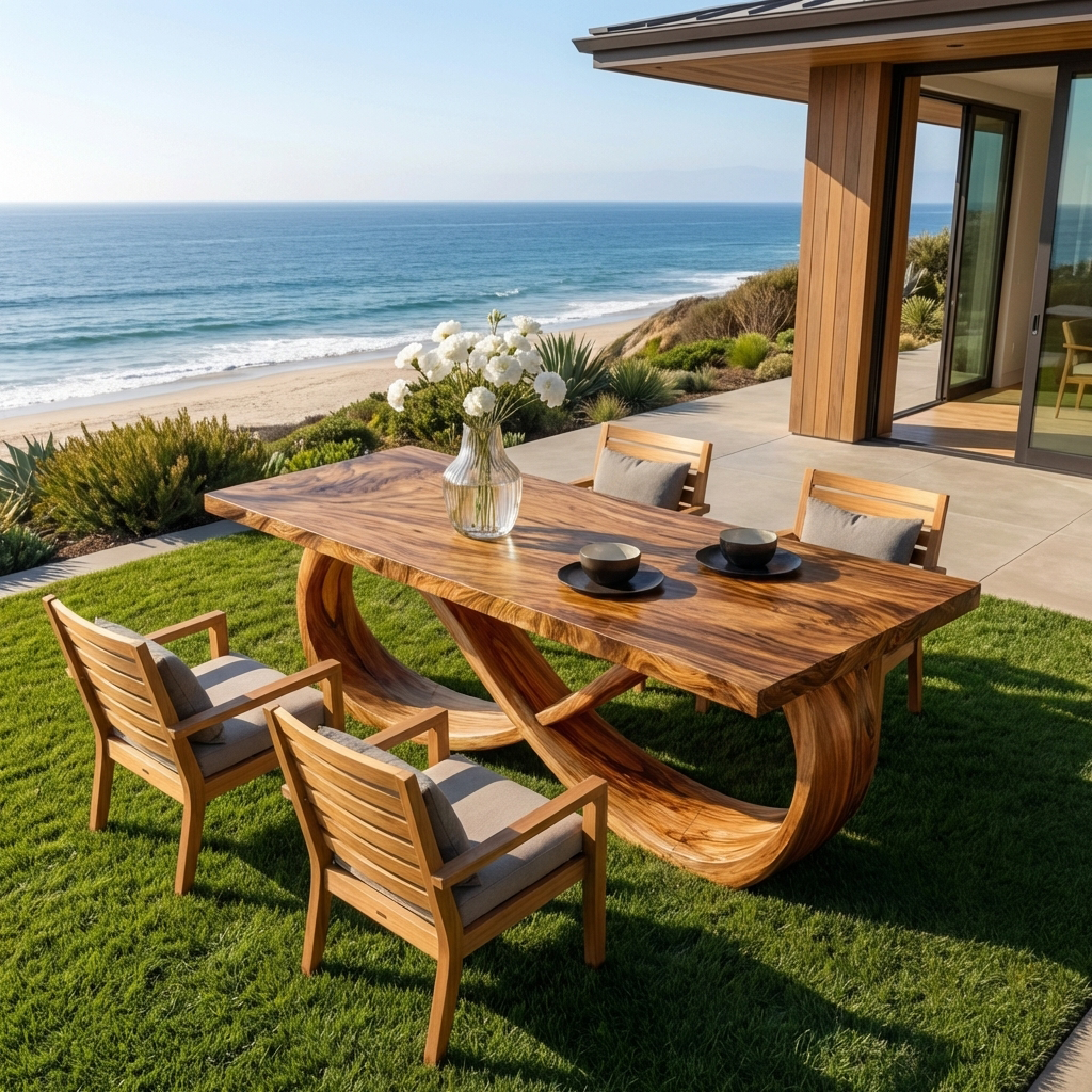 Modern Wooden Dining Table With Sculptural Base For Dining Room