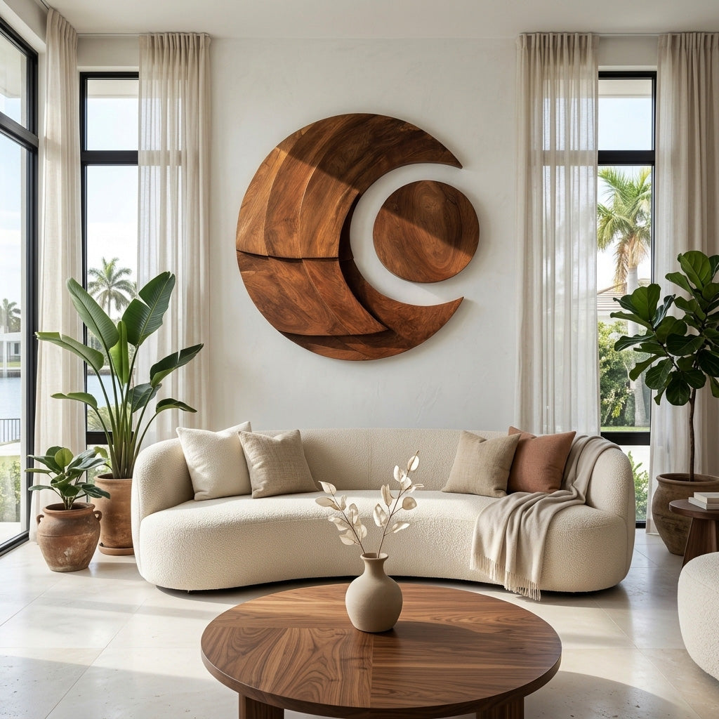 Modern Multi-layered Crescent Moon Wood Wall Art For Interior