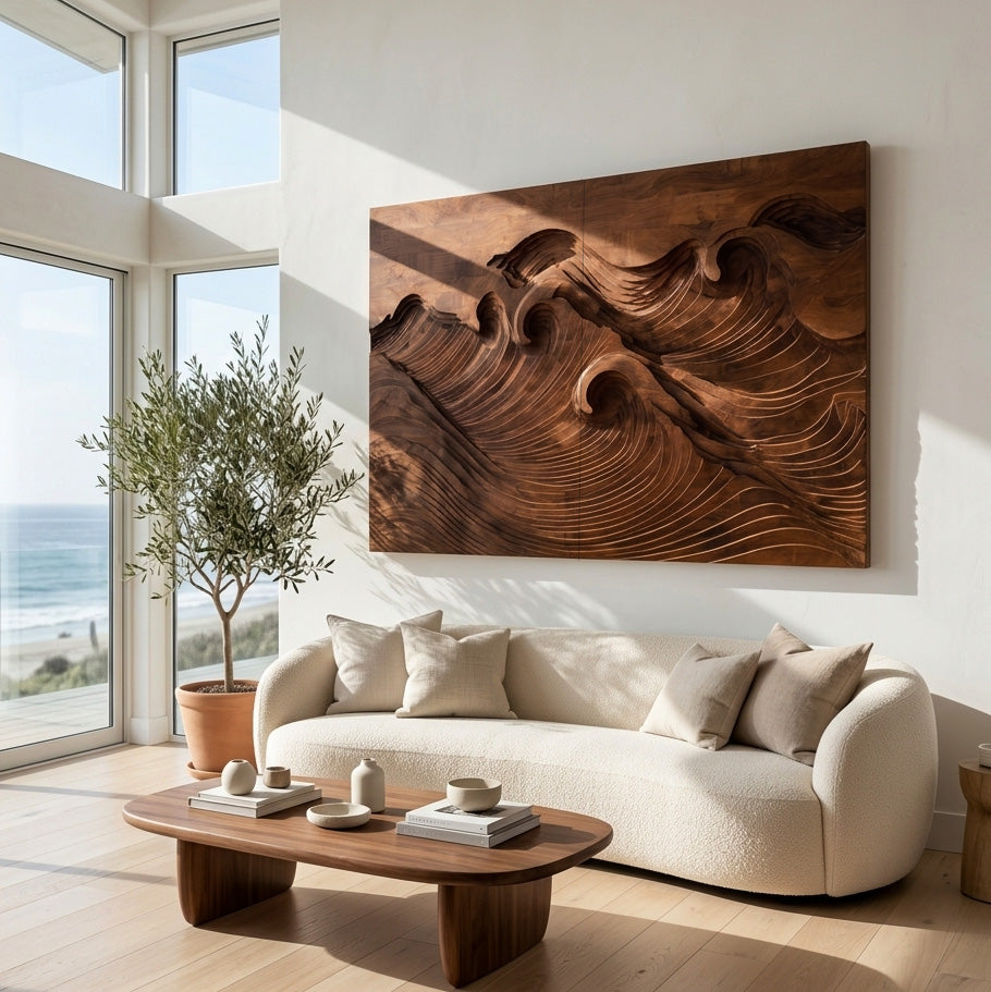 Quiet Luxury Ocean Wave Wood Wall Art For Living Room