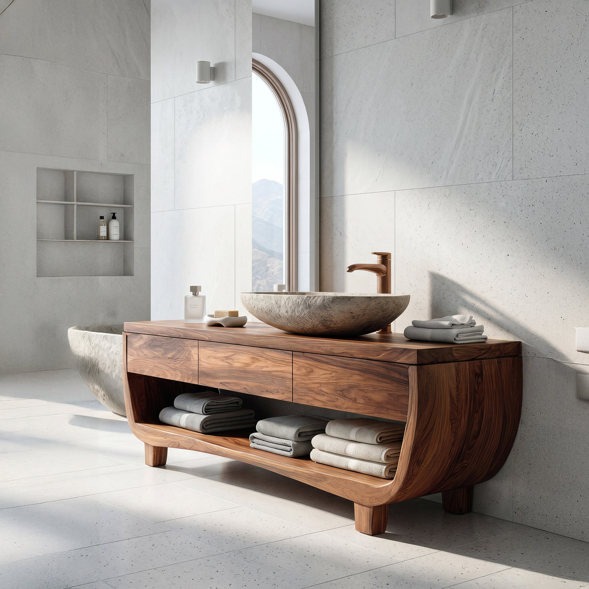 Organic Bathroom Vanity With Curved Frame For Bathroom