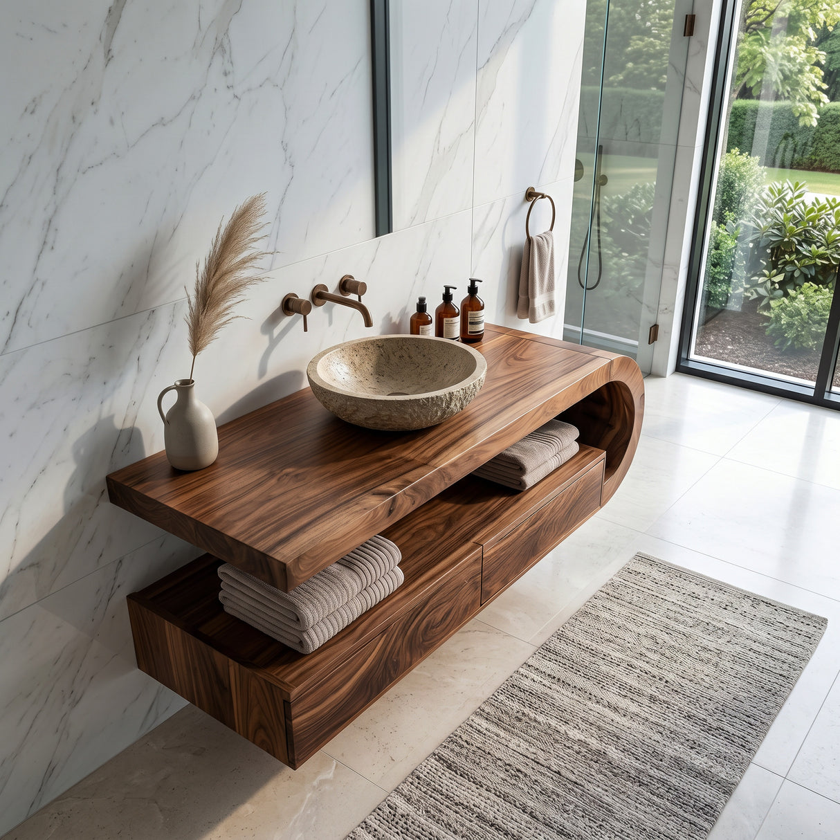 Modern Floating Bathroom Vanity With Curved Frame For Bathroom