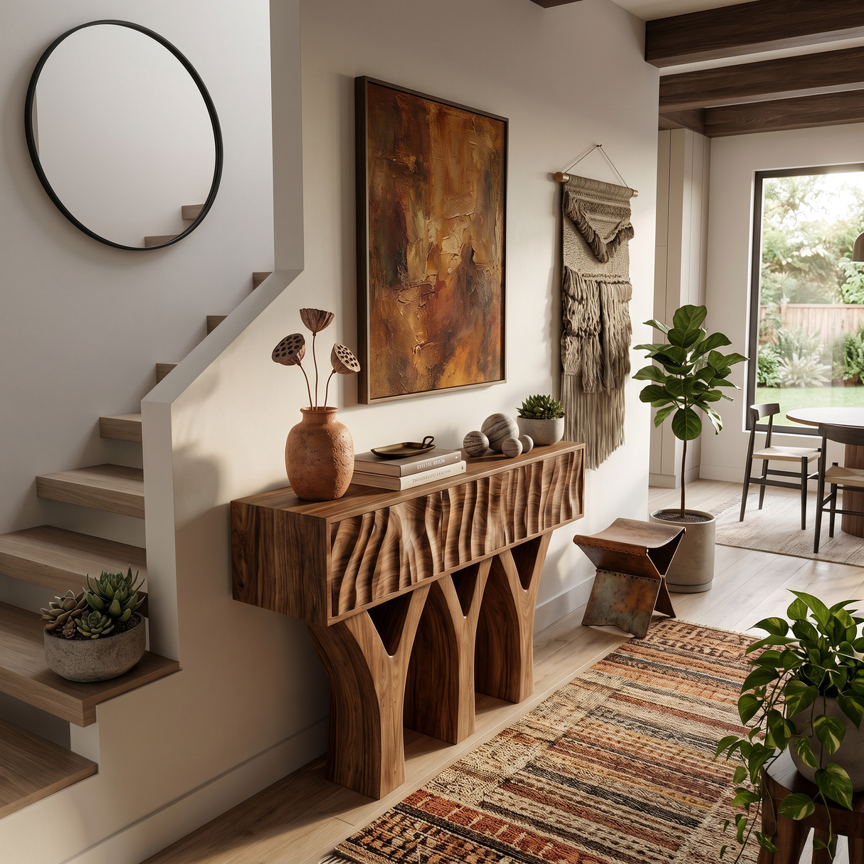 Wooden Console Table With Three Y-shaped Base For Home Decor