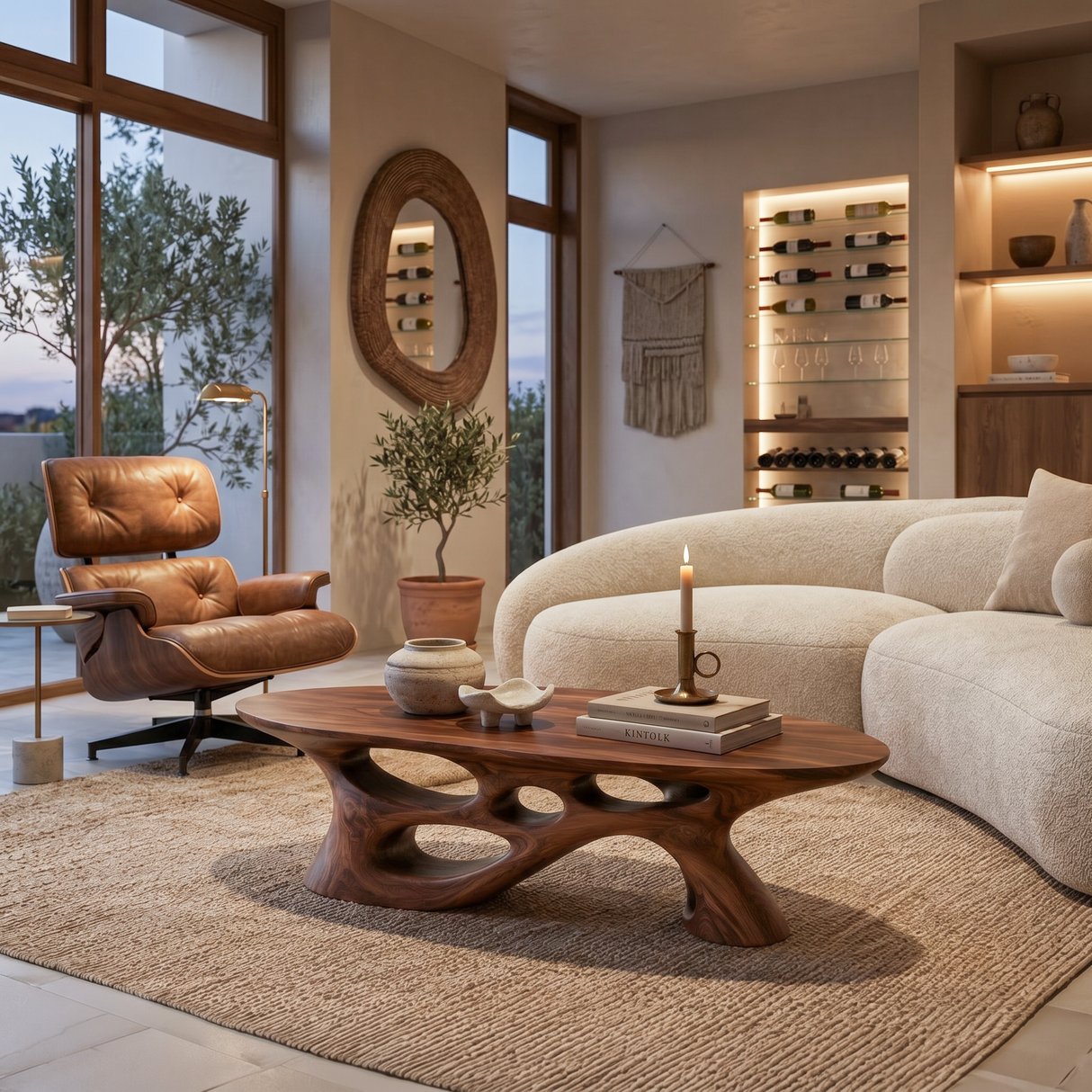 Modern Coffee Table With Carved Open Base For Living Room