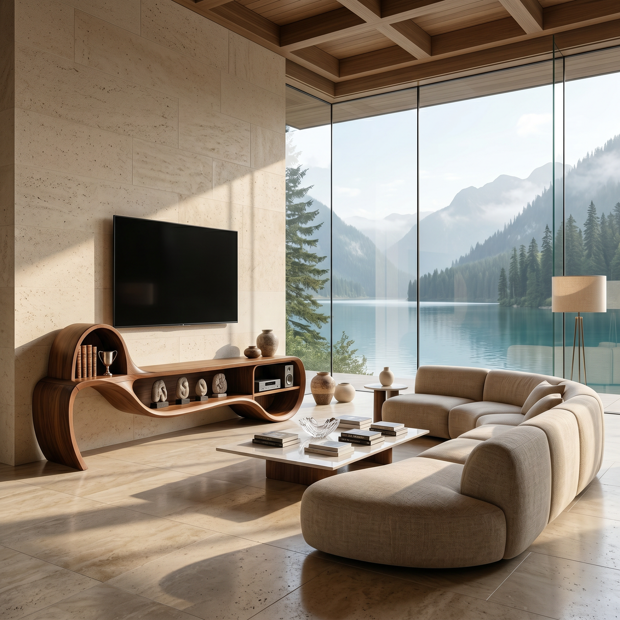 Modern Floating TV Console For Family Lounge Interior