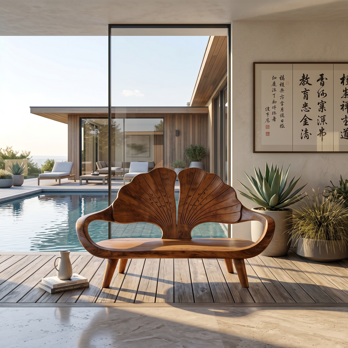 Minimalist Ginkgo Leaf Back Bench For Reading Interior Area