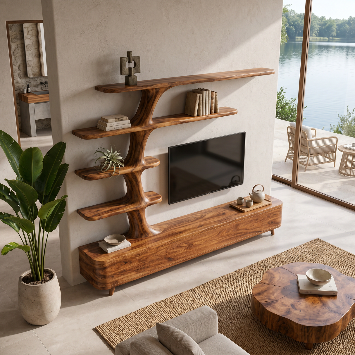 Wooden TV Console For Contemporary Living Room Interior