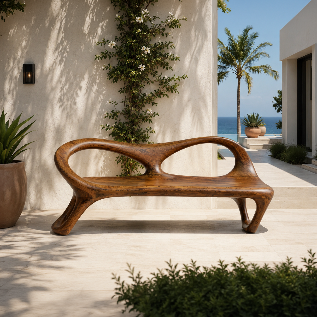 Organic Sculptural Hallway Bench With Soft Curved Frame For Home