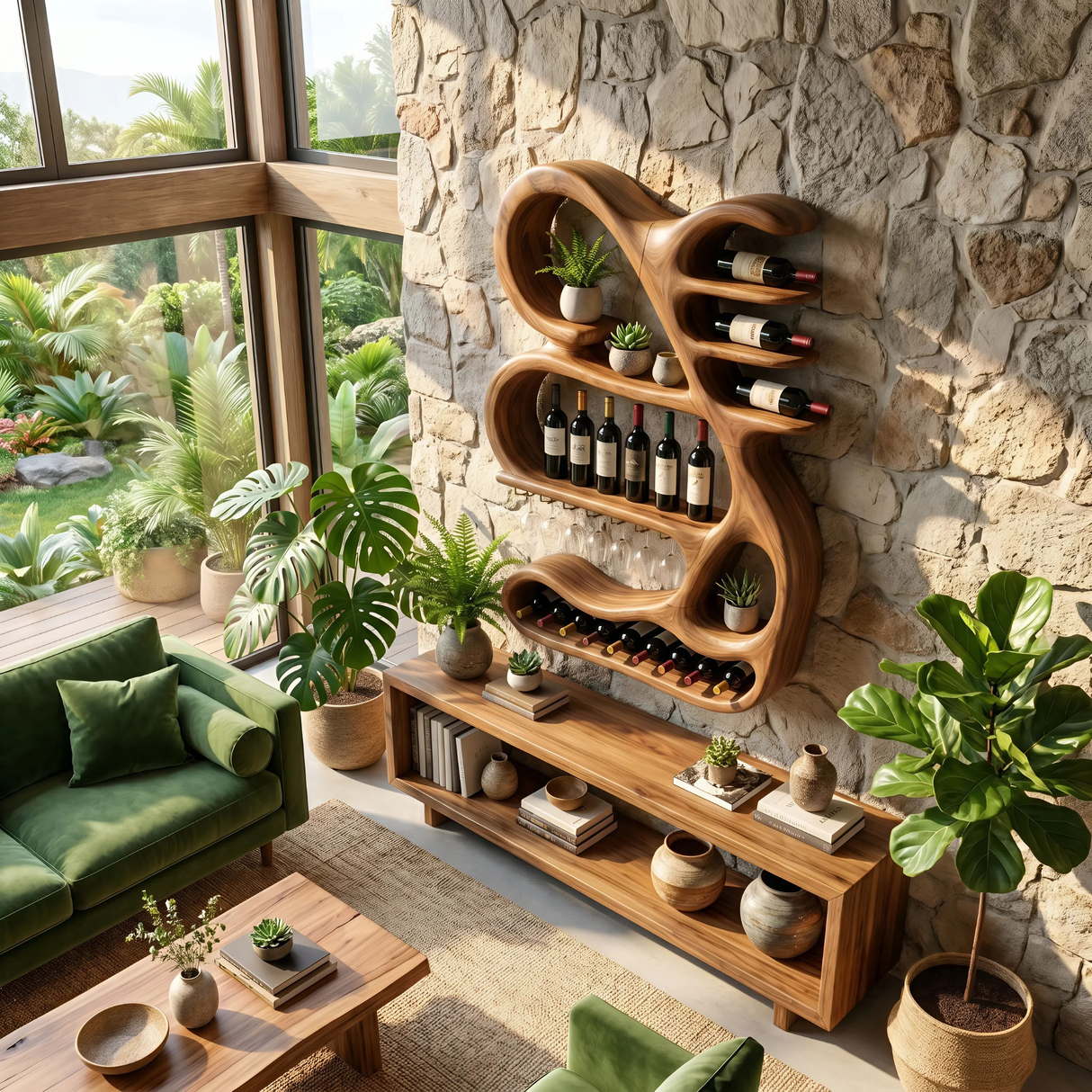 Organic Sculptural Wine Display Rack For Home Bar