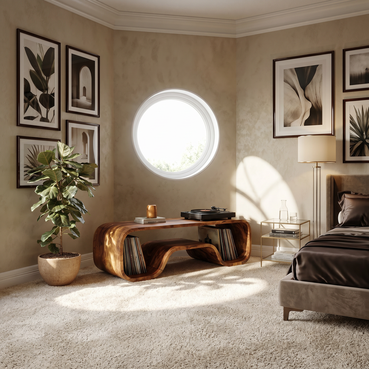 Organic Wave Turntable Stand Contemporary Living Room