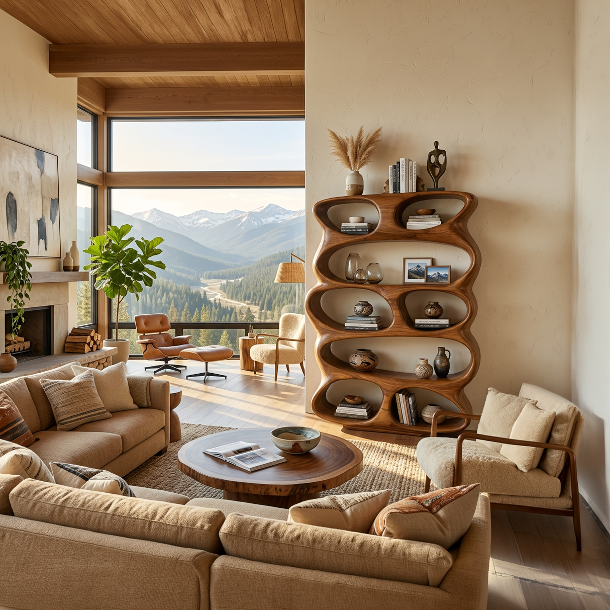 Contemporary Flowing Form Bookshelf For Living Room Storage