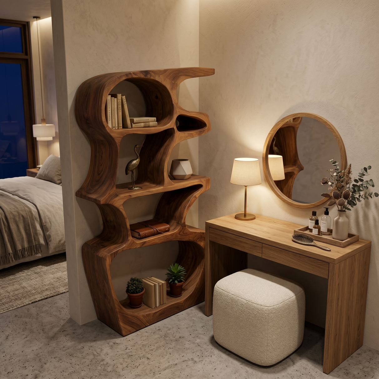 Artistic Bookshelf With Sculptural Open Shelves For Home Styling