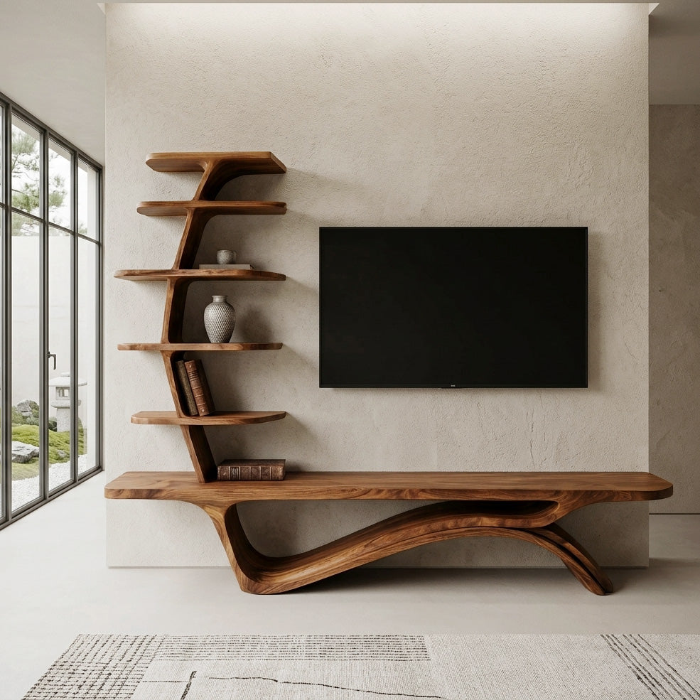 Contemporary TV Stand With Sculptural Storage For Living Room