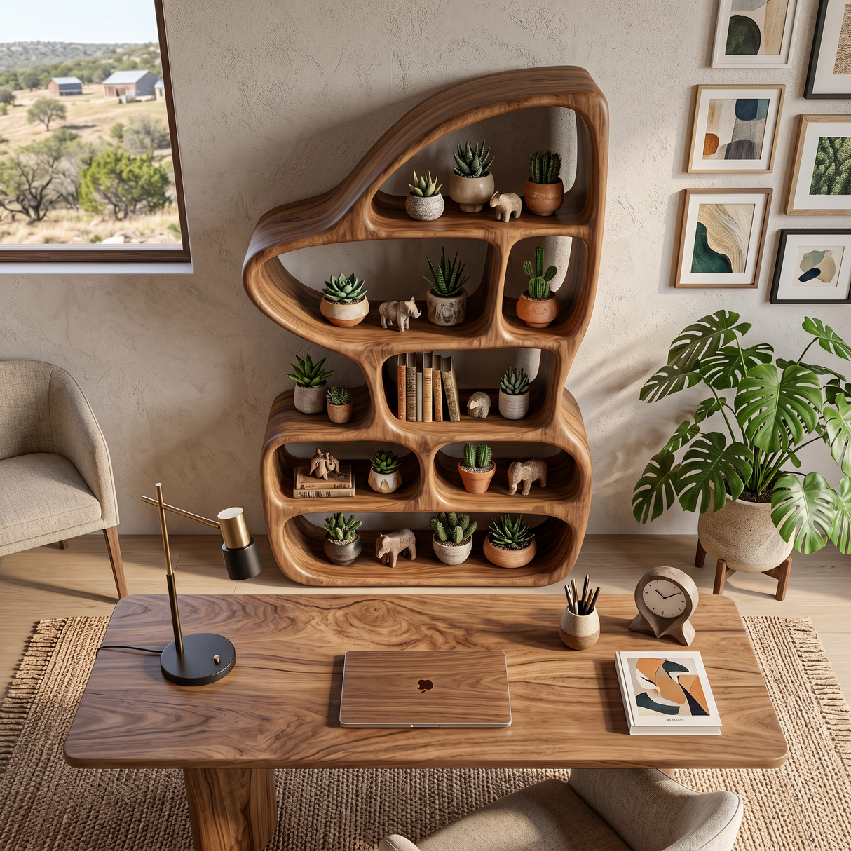 Organic Bookcase With Contemporary Sculptural Form For Living Room