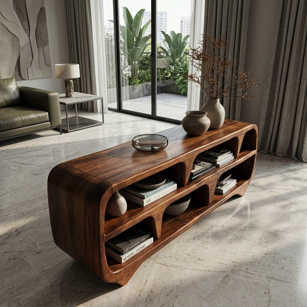 Contemporary Waterfall Wooden Bookshelf For Living Room