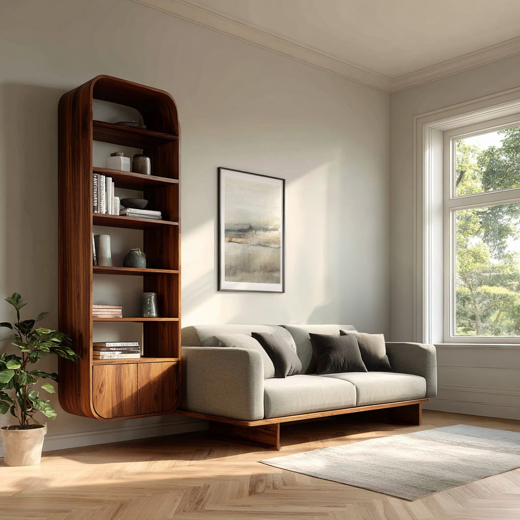 Organic Wooden Wall Mounted Bookshelf For Living Storage