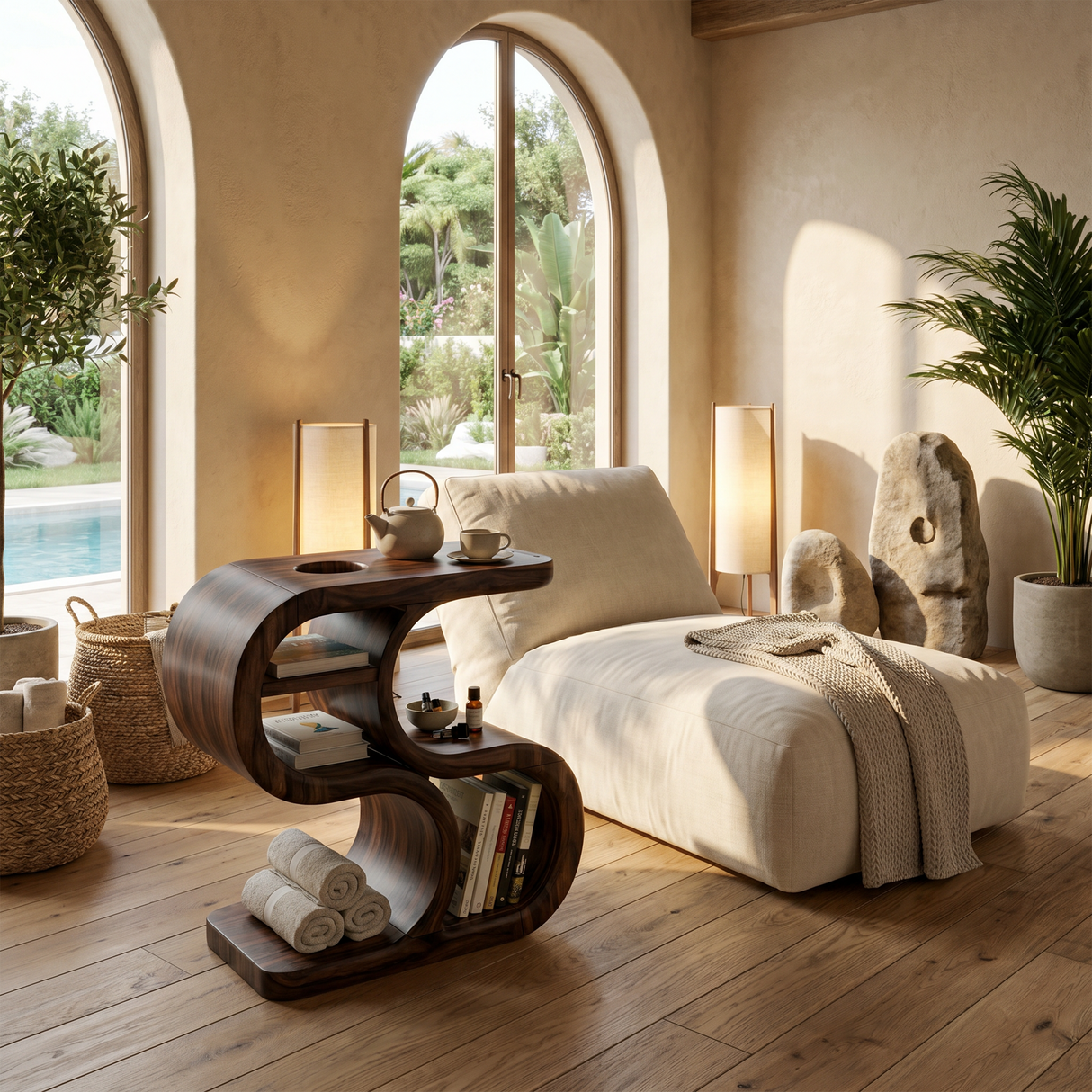 Scandinavian Organic Accent Table For Resort Interior Space