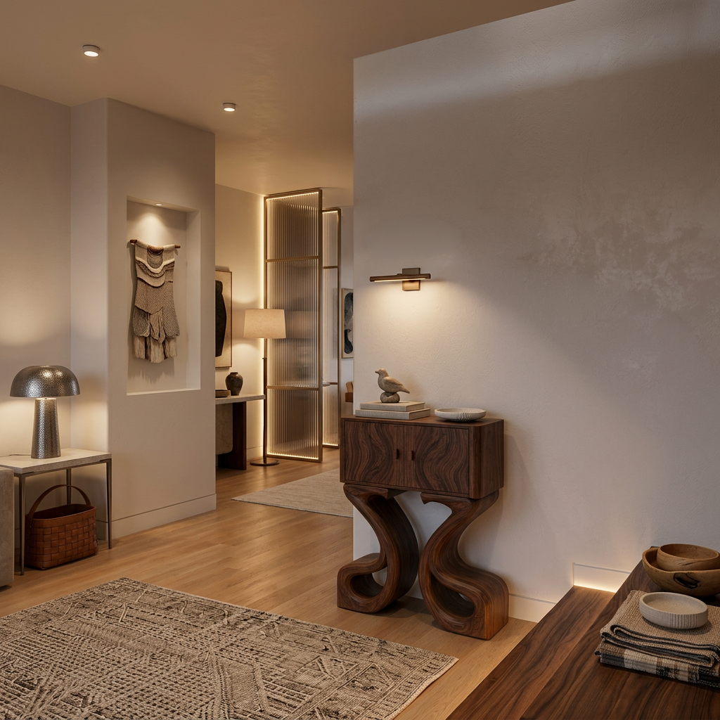 Contemporary Wooden Console Table Symmetrical Base Design For Entryway