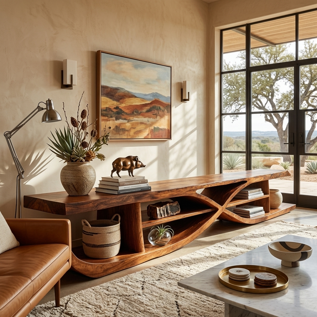 Wooden TV Stand X-shaped Frame Design For Living Room