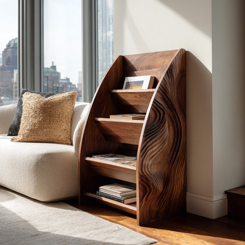 Modern Wooden Arched Magazine Rack For Living Room