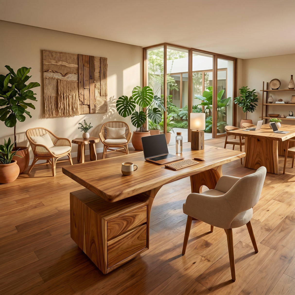 Tropical Work Desk With Storage Drawers For Home Office