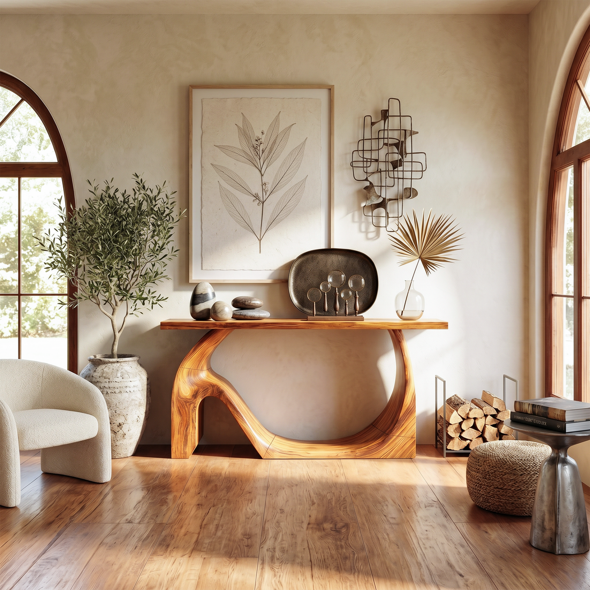 Modern Live Edge Console Table Artistic Solid Wood For Entryway Decor
