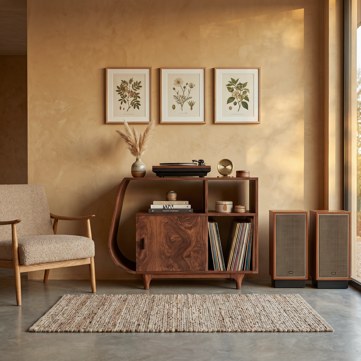 Modern Sculptural Wooden Stand Record Cabinet For Living Room