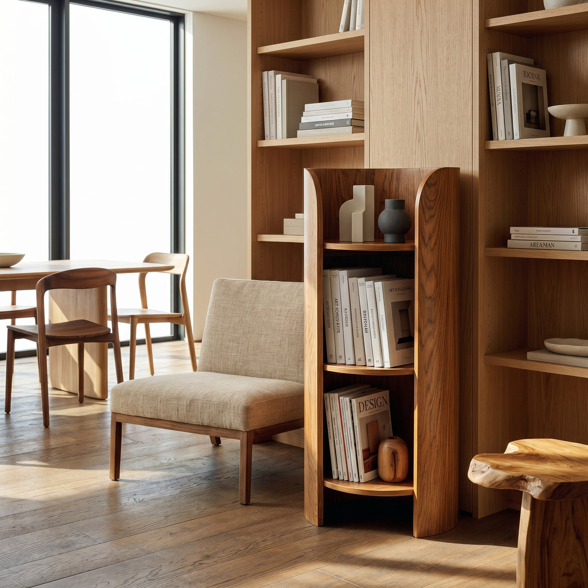 Contemporary Round Natural Wood Magazine Rack For Living Room