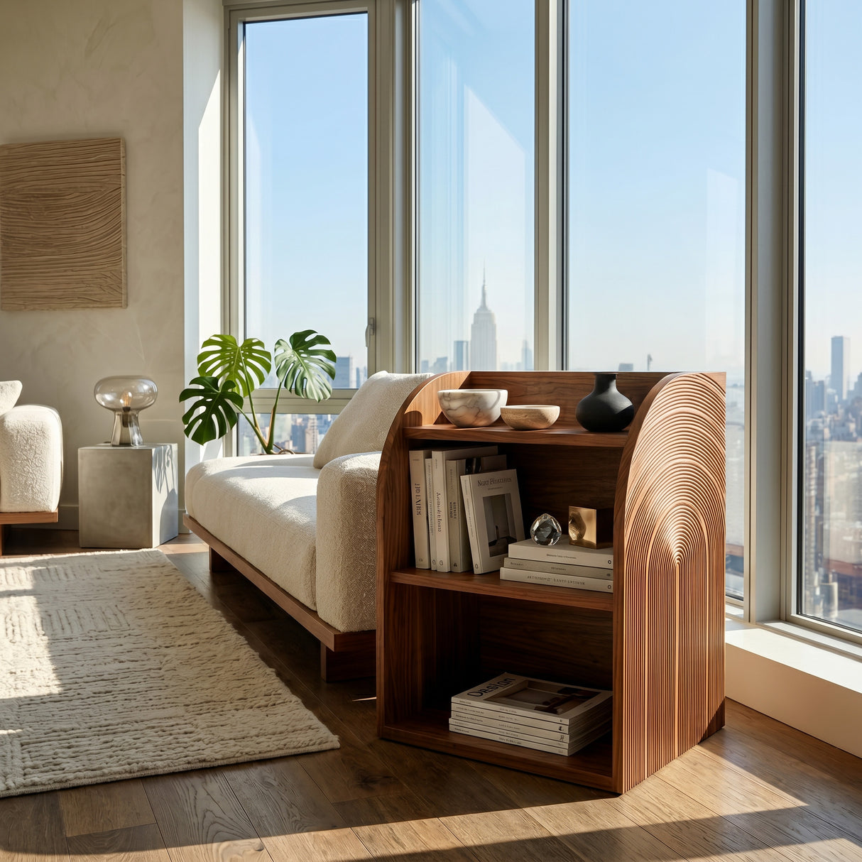 Contemporary Wood Magazine Rack With Carved Edges For Reading Corner