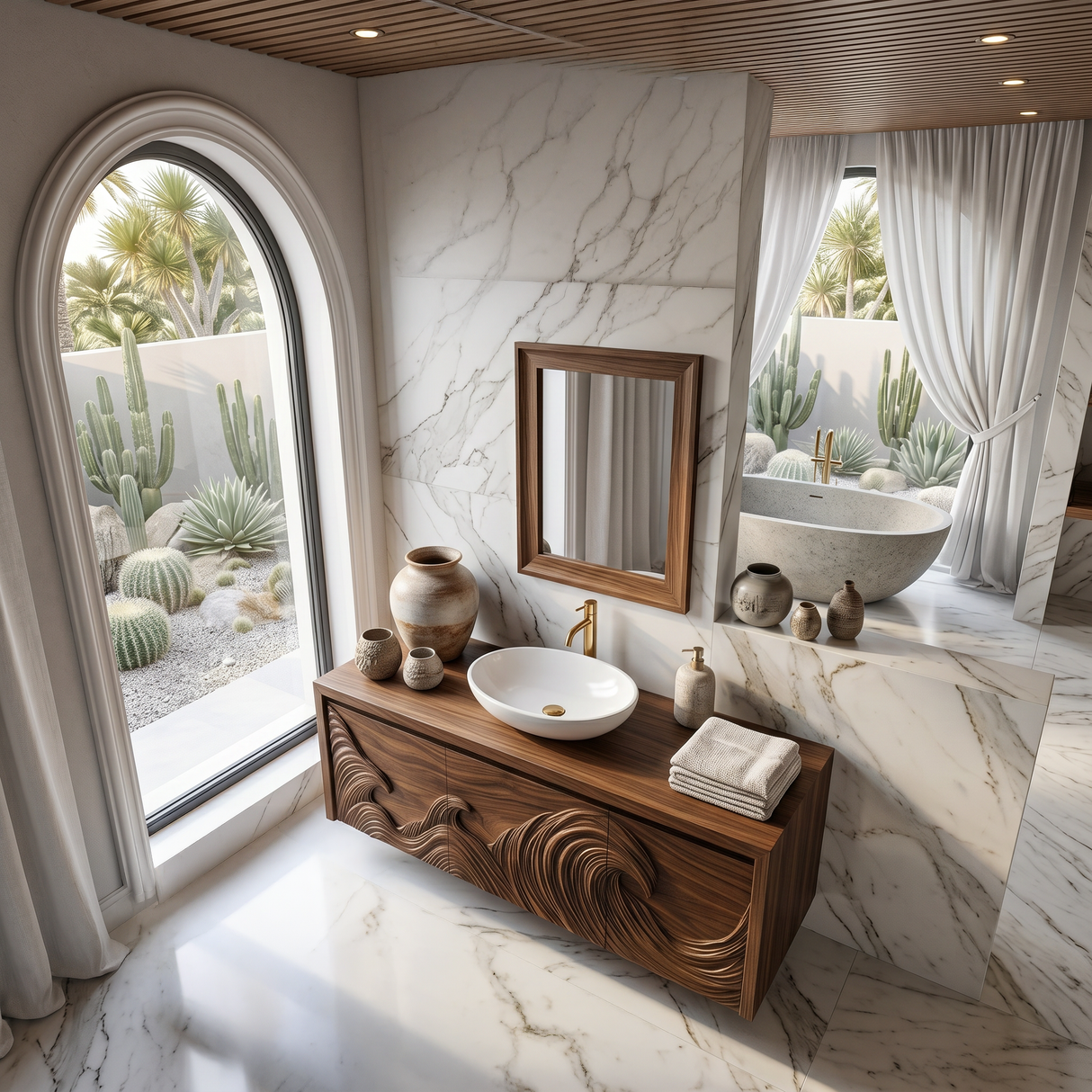 Luxury Floating Bathroom Vanity With Wave Carved Cabinet For Bathroom