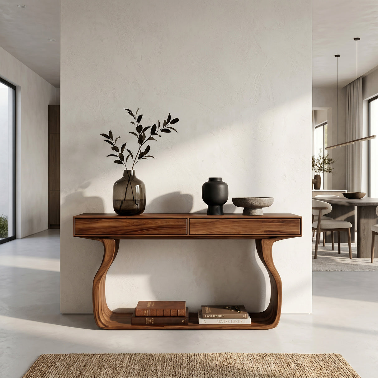 Minimalist Console Table With Curved Base Frame For Entryway