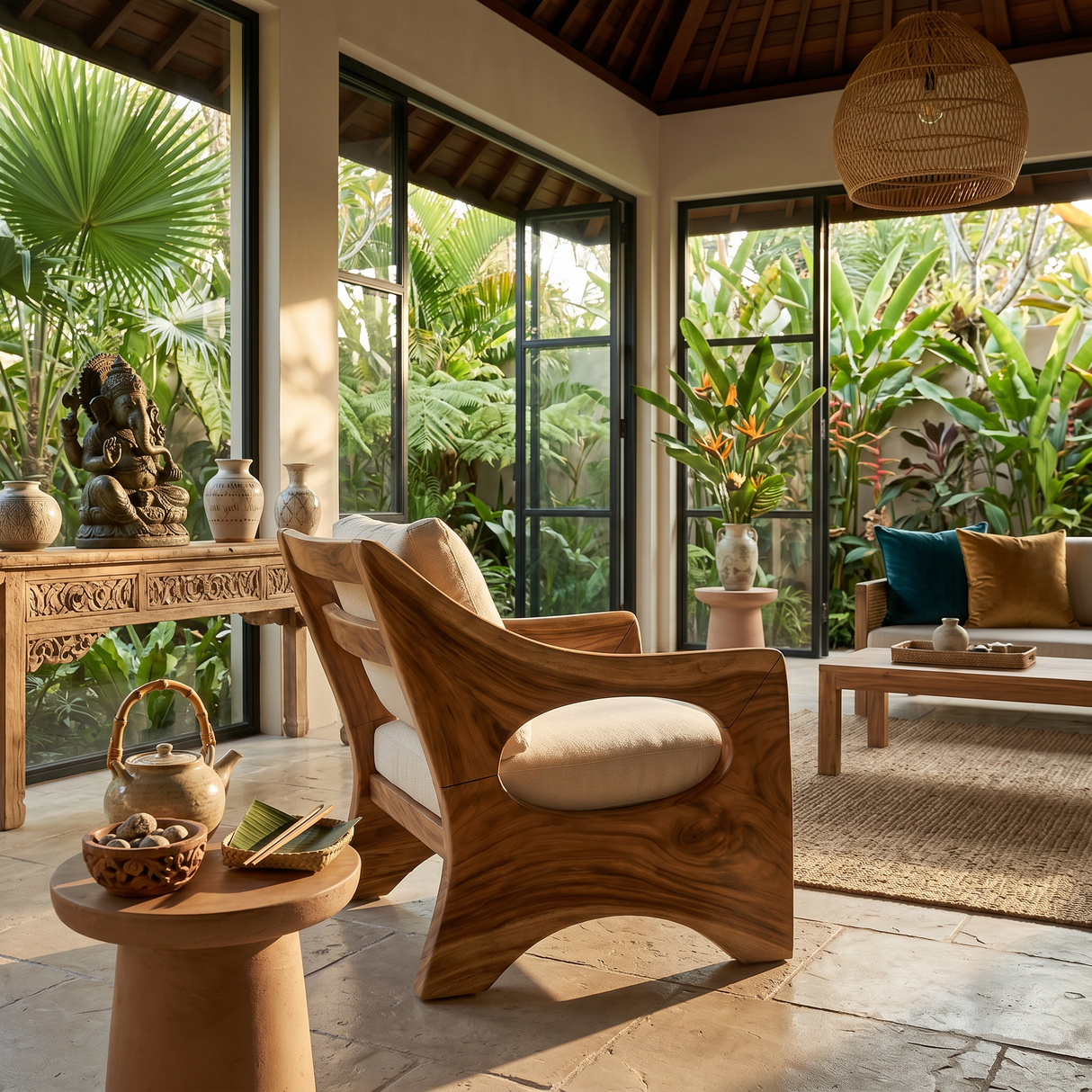 Sculptural Wooden Rocking Chair Modern Villa Interior