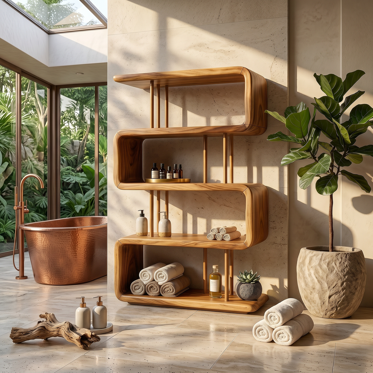 Modern Wooden Display Shelf For Spa Decor