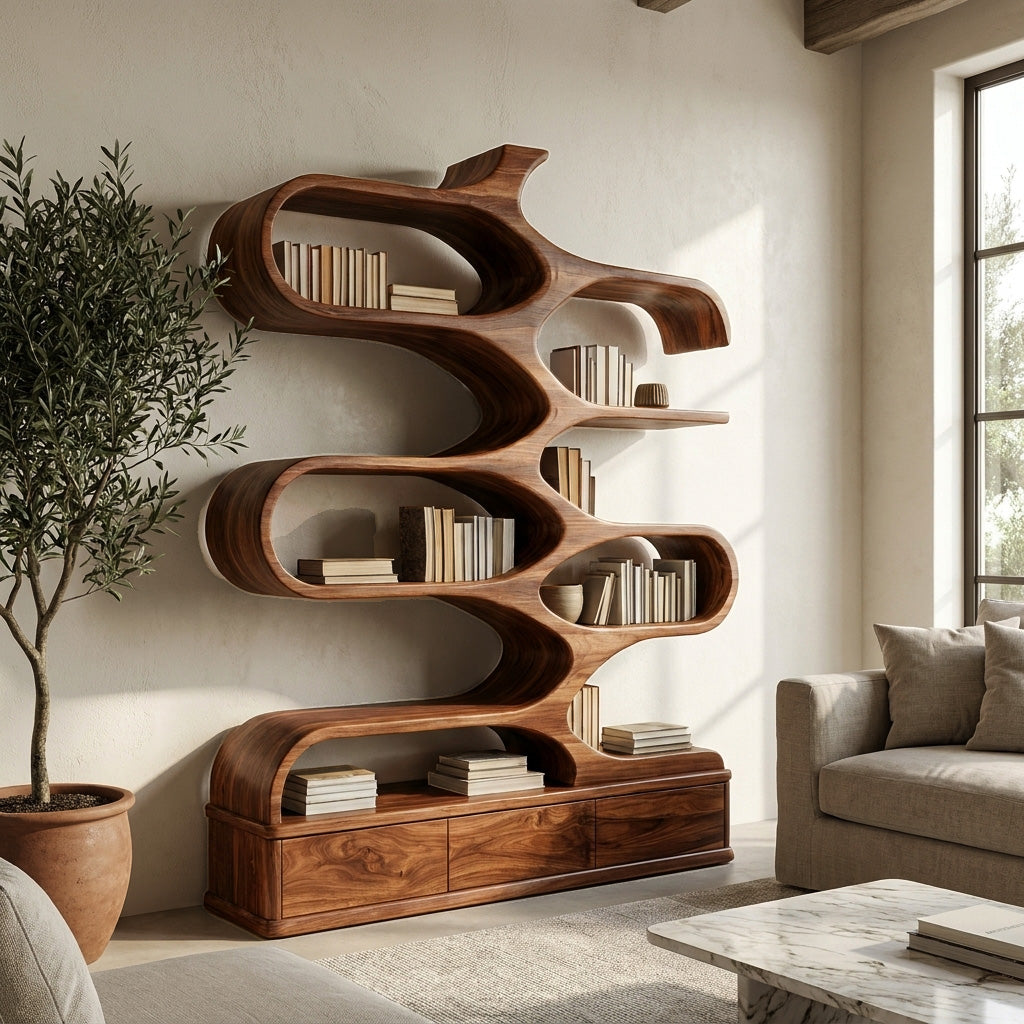 Contemporary Artistic Sculptural Bookshelf For Living Room