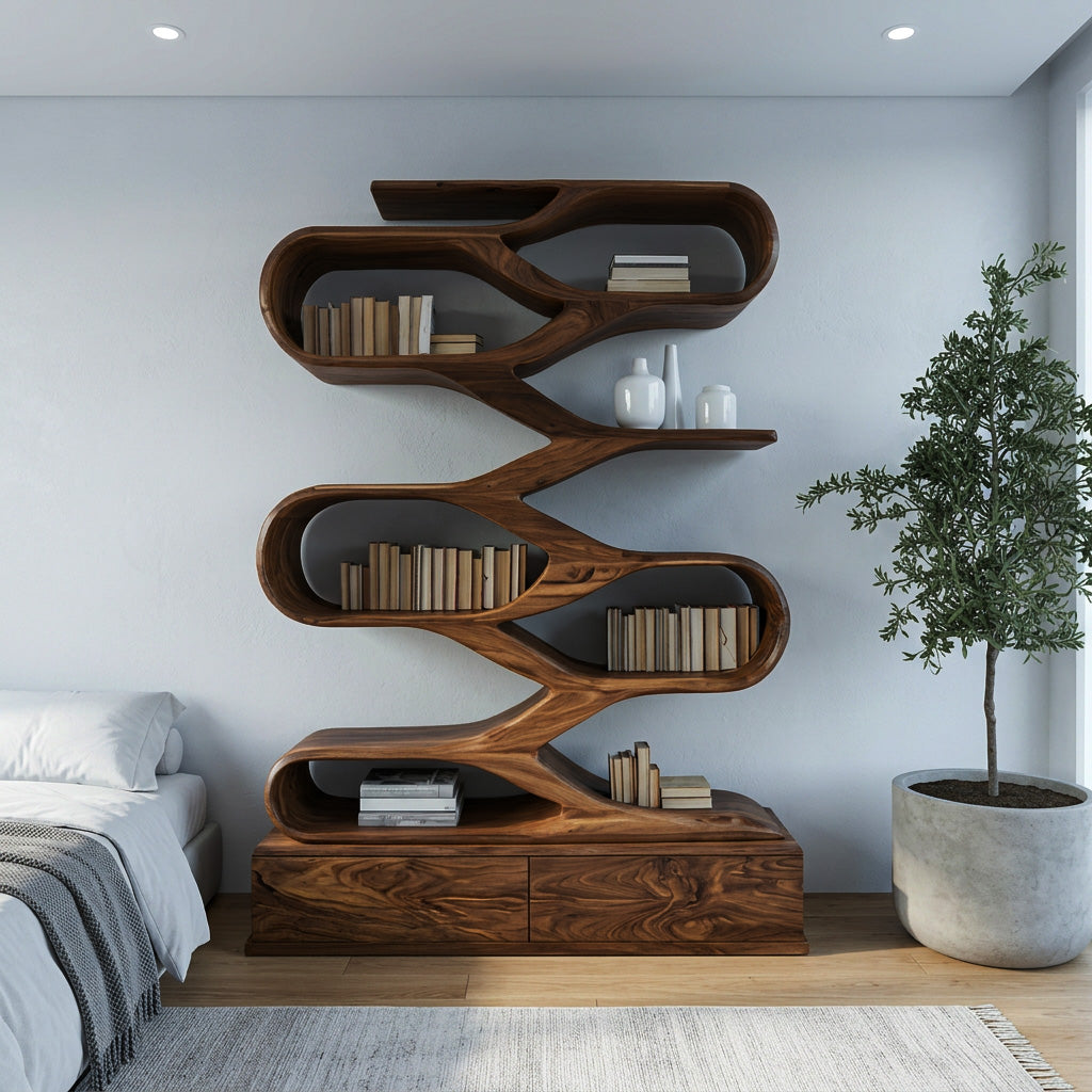 Modern Curved Display Bookshelf For Home Office